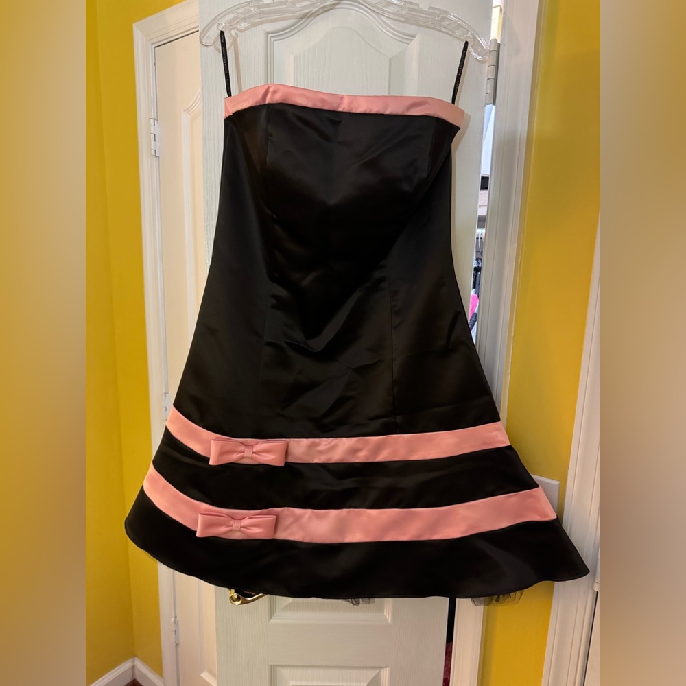 Pink and Black Strapless Jessica McClintock Dress